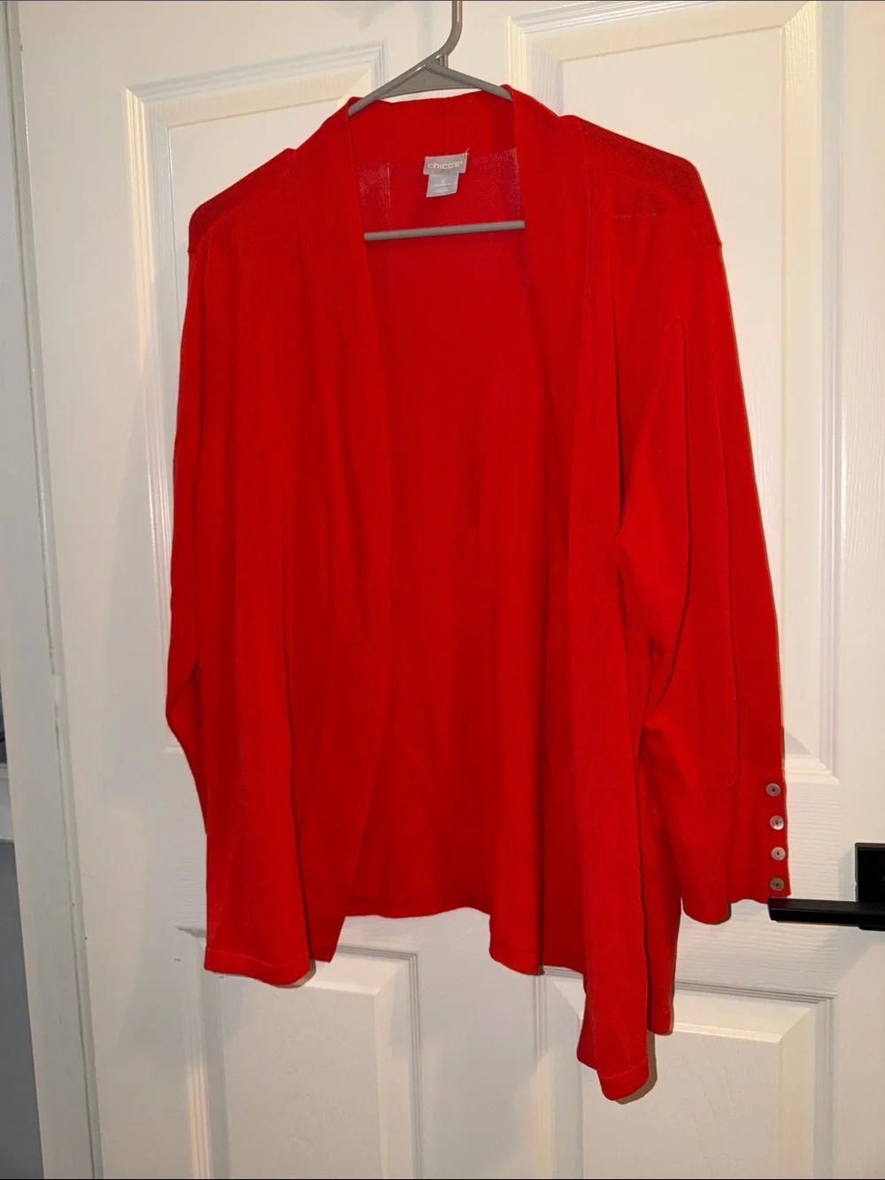 Chico's Red Open-Front Lightweight Cardigan